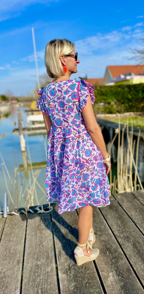 Dress "Flowerfield blue" short