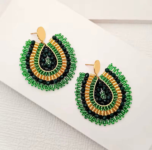 Ohrstecker Beads "Drops" green/gold