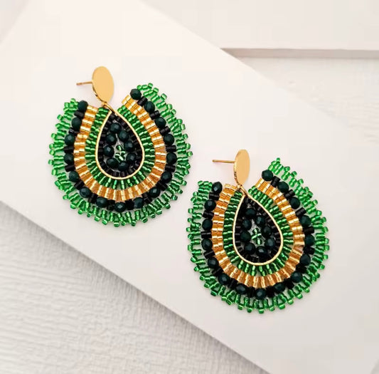 Ohrstecker Beads "Drops" green/gold