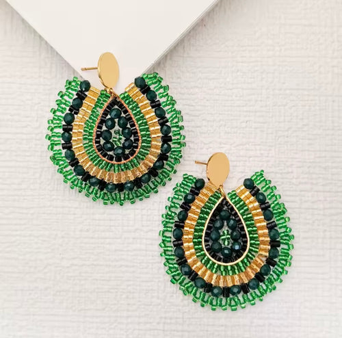 Ohrstecker Beads "Drops" green/gold