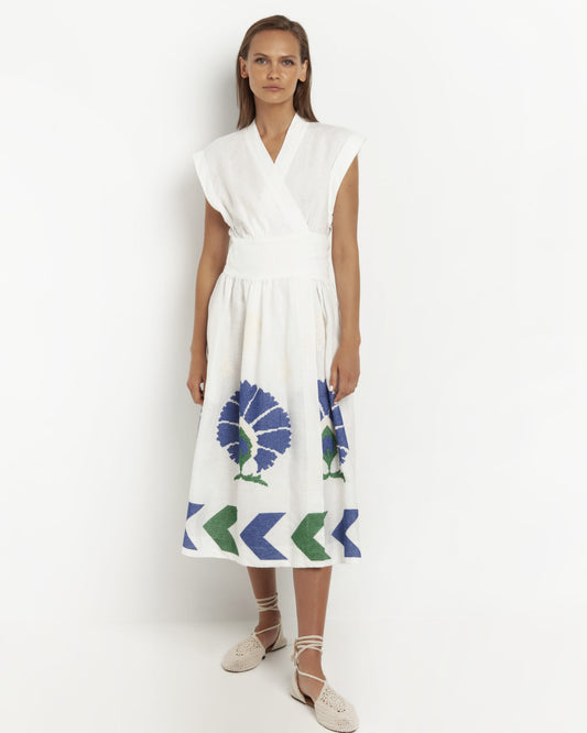 Wrap Dress Peacock weiß/grün/blau