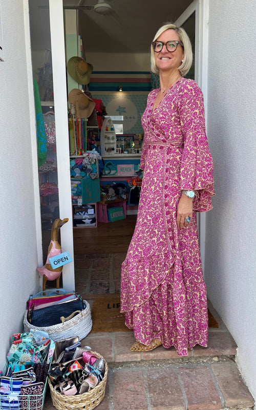 Seiden Maxidress Lisboa pink/beige