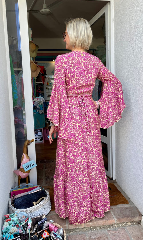 Seiden Maxidress Lisboa pink/beige