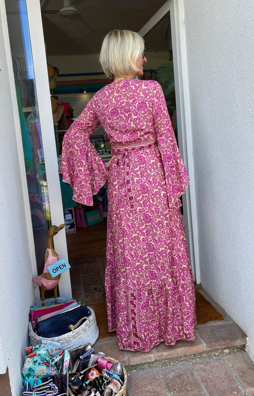 Seiden Maxidress Lisboa pink/beige