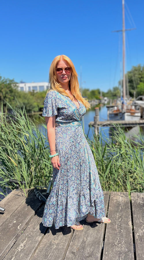 Seiden Wickeldress Jeanne grey Flower