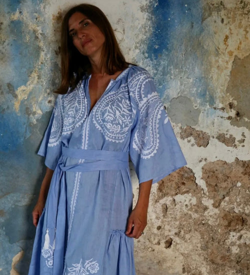 Midi Linen Dress Areti blue