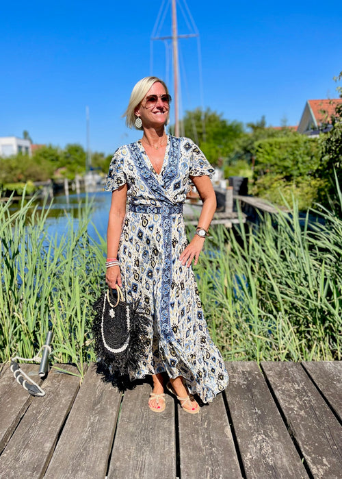 Seiden Wickeldress Jeanne navy/gold/offwhite