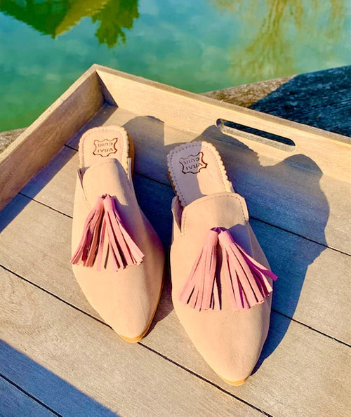 Leder Mules mit Quaste nude/soft pink