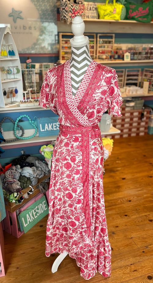 Seiden Wickeldress Jeanne white/coral