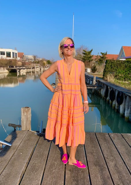 Dress Ella Sleevless Midi neon orange/pink