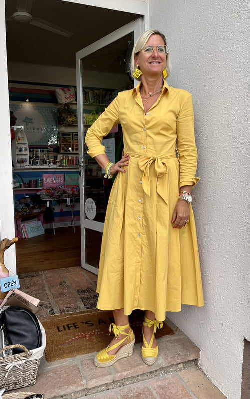 Hemdblusenkleid uni Senfgelb