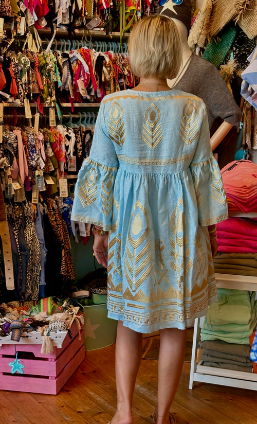 Dress Mykonos Feather short ciel/gold