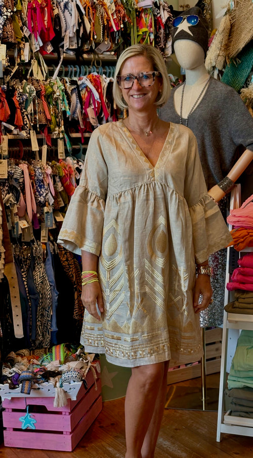 Short Dress Mykonos Feather 2.0 beige/gold