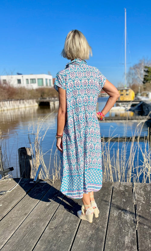 Hemdblusendress "Ornament" green/pink