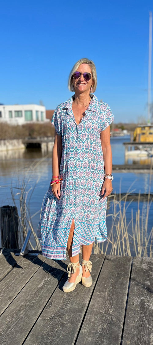 Hemdblusendress "Ornament" green/pink