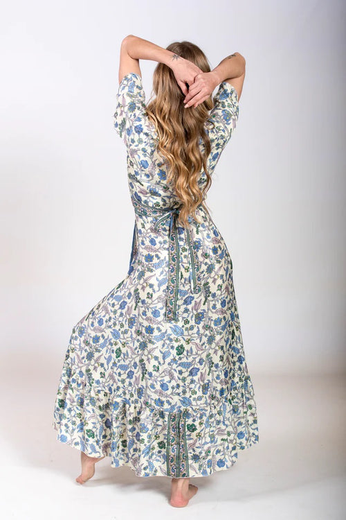 Seiden Wickeldress Jeanne blue