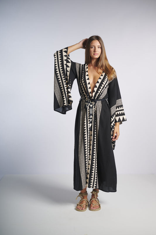 Kimono Cotton "Black Tribal"