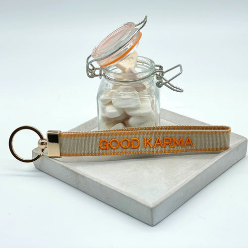 Key Ring "Good Karma" beige/orange