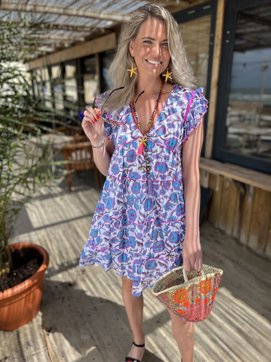 Dress "Flowerfield blue" short