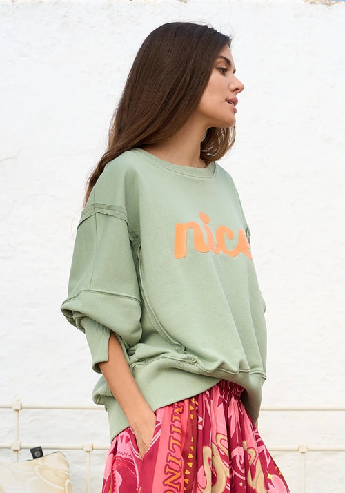 Miss Goodlife Roundneck Sweater Wide "Nice" Almond/neonorange