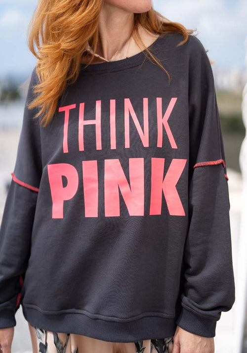 Miss Goodlife Sweater "Think Pink" anthrazite