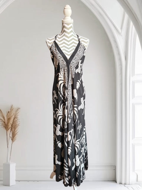 Seiden Dress Mare long Black Palm