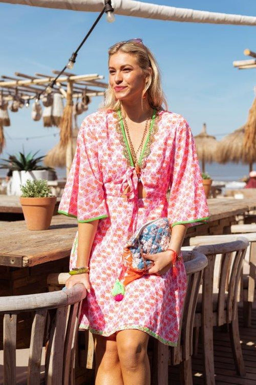 Short Dress "Neon Flowers" Cut Out