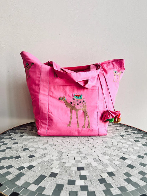 Bag Udine Camel Embroidery pink