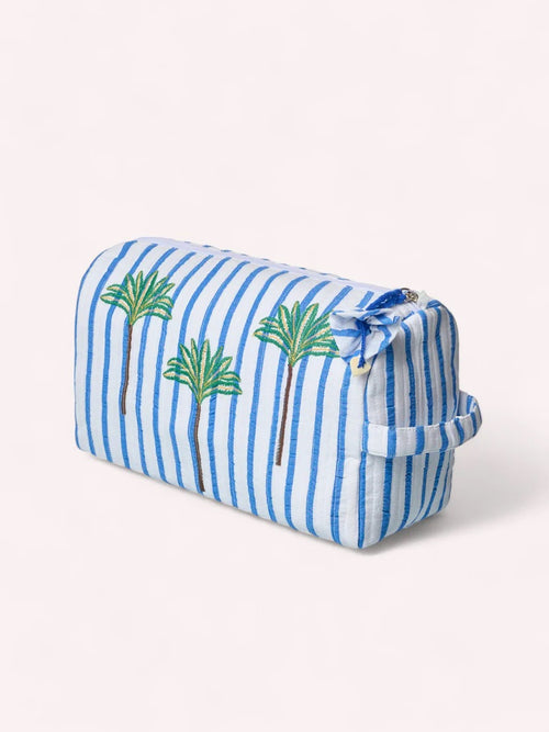 Wash Bag Blue Stripes Palm Embroidery