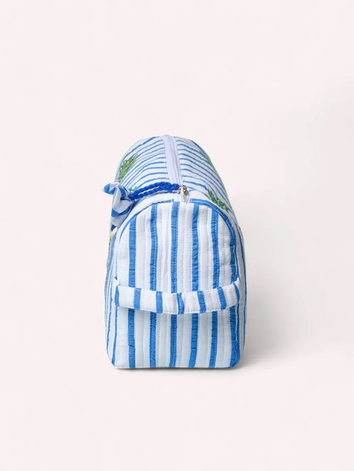 Wash Bag Blue Stripes Palm Embroidery