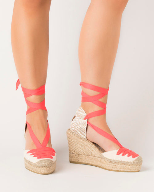 Espandrillo Wedges Lona white/neon pink