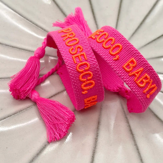 Webarmband "Prosecco Baby" neon pink/neon orange
