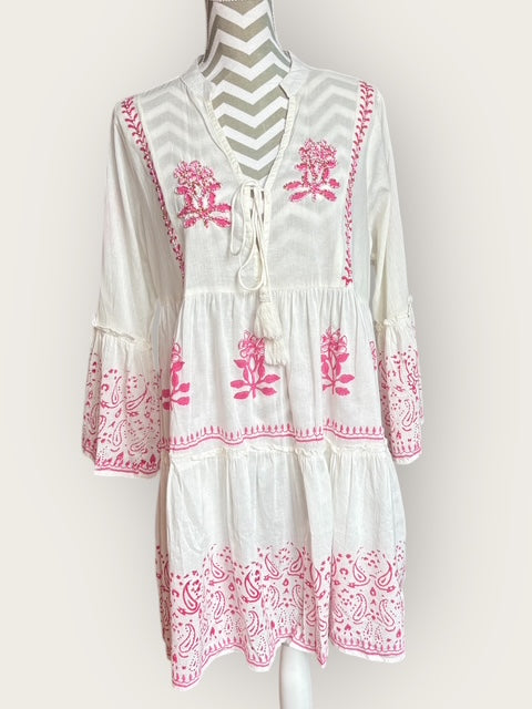 Short Dress "Summerday" white/pink