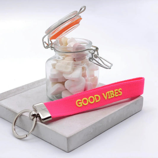 Key Ring "Good Vibes" neon pink/neon yellow