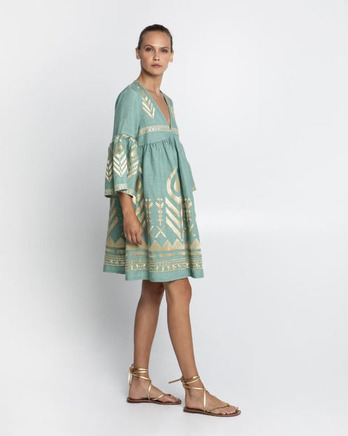 Dress Mykonos Feather short seegreen/gold