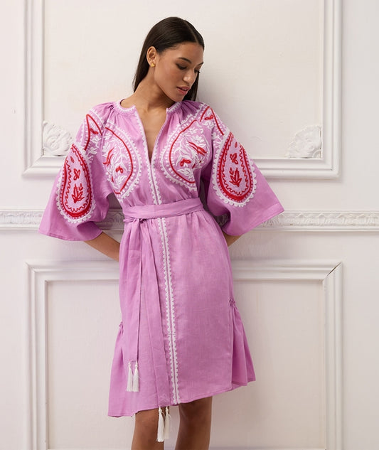 Short Linen Dress Areti Pink