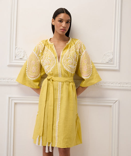 Short Linen Dress Areti Yellow